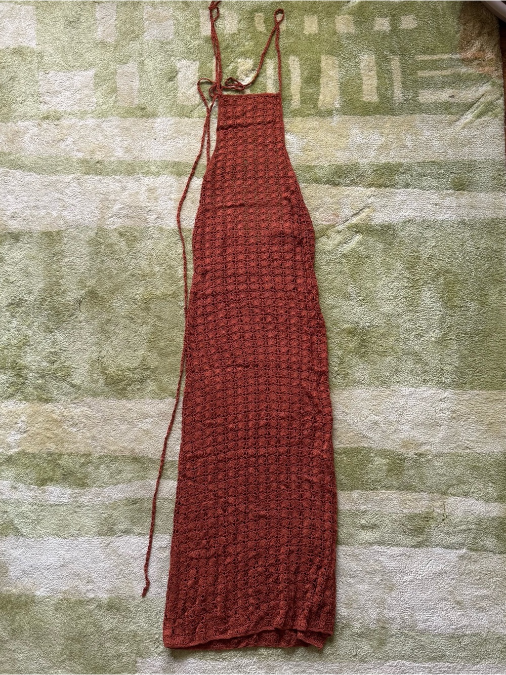 cult gaia rust crochet halter maxi dress